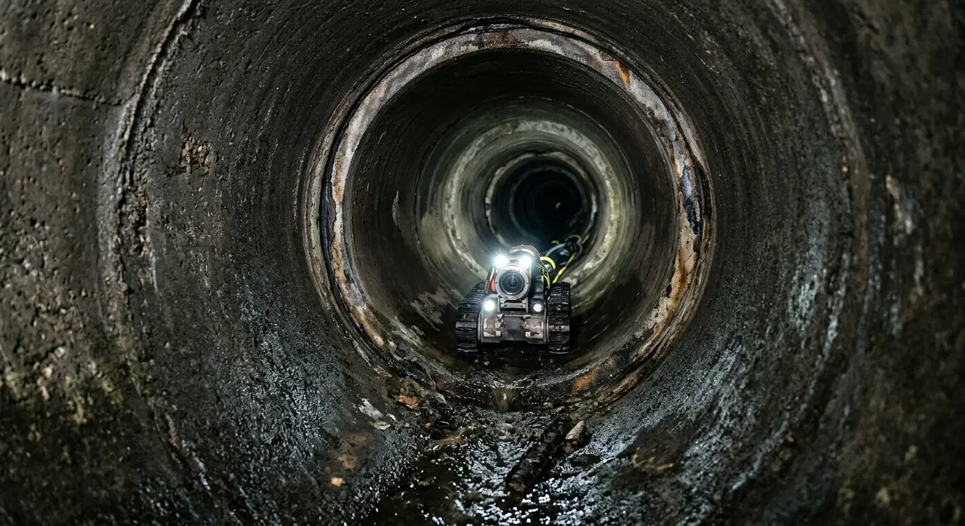 Robotic sewer camera inspecting pipe interior for Sewer Line Repair in Shirley